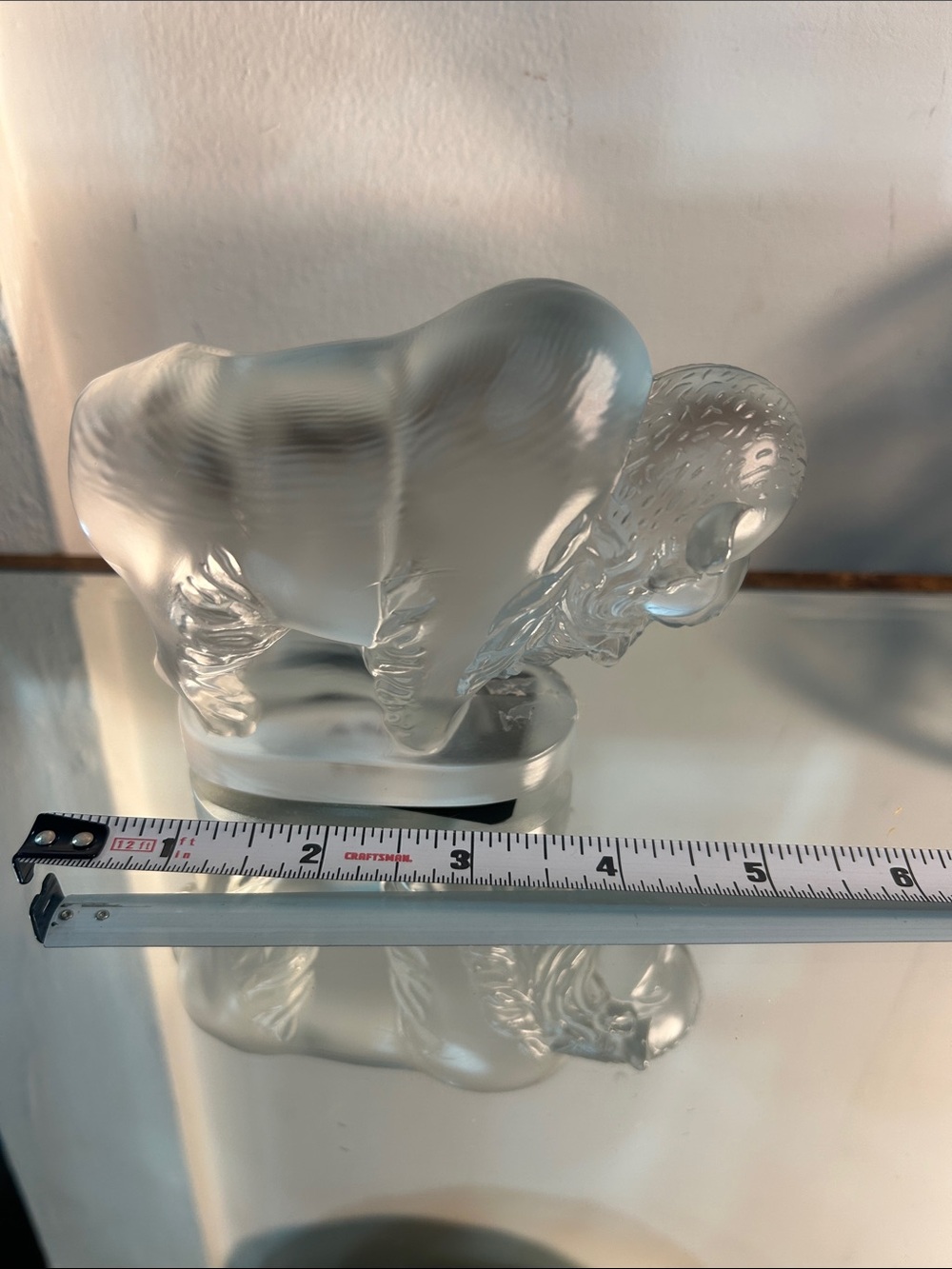 Clear Frosted Glass Buffalo Sculpture - Home Art Decor
